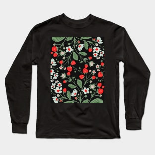 Strawberry With Flower Pattern Long Sleeve T-Shirt